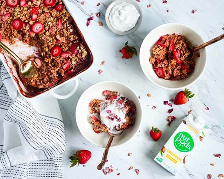 Strawberry Rhubarb Baked Oatmeal & Coconut Whipped Cream
