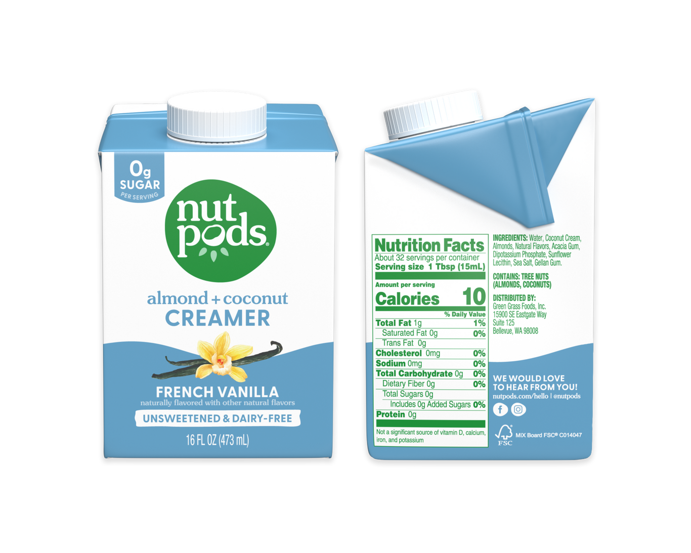 nutpods unsweetened dairy free coffee creamer (french vanilla) Whole30