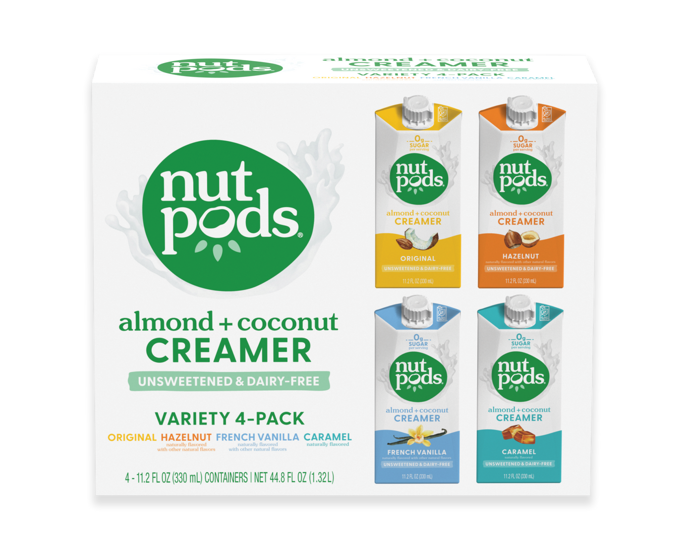 Non Dairy Liquid Coffee Creamer Variety Pack: Includes Four 11.2 oz Nutpods  Unsweetened Almond Milk Sugar Free Creamer and Handheld Milk Frother