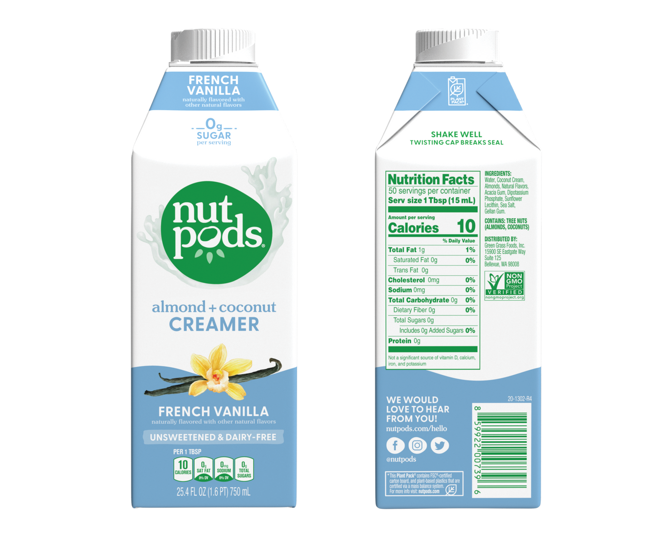 nutpods unsweetened dairy free coffee creamer (french vanilla) Whole30