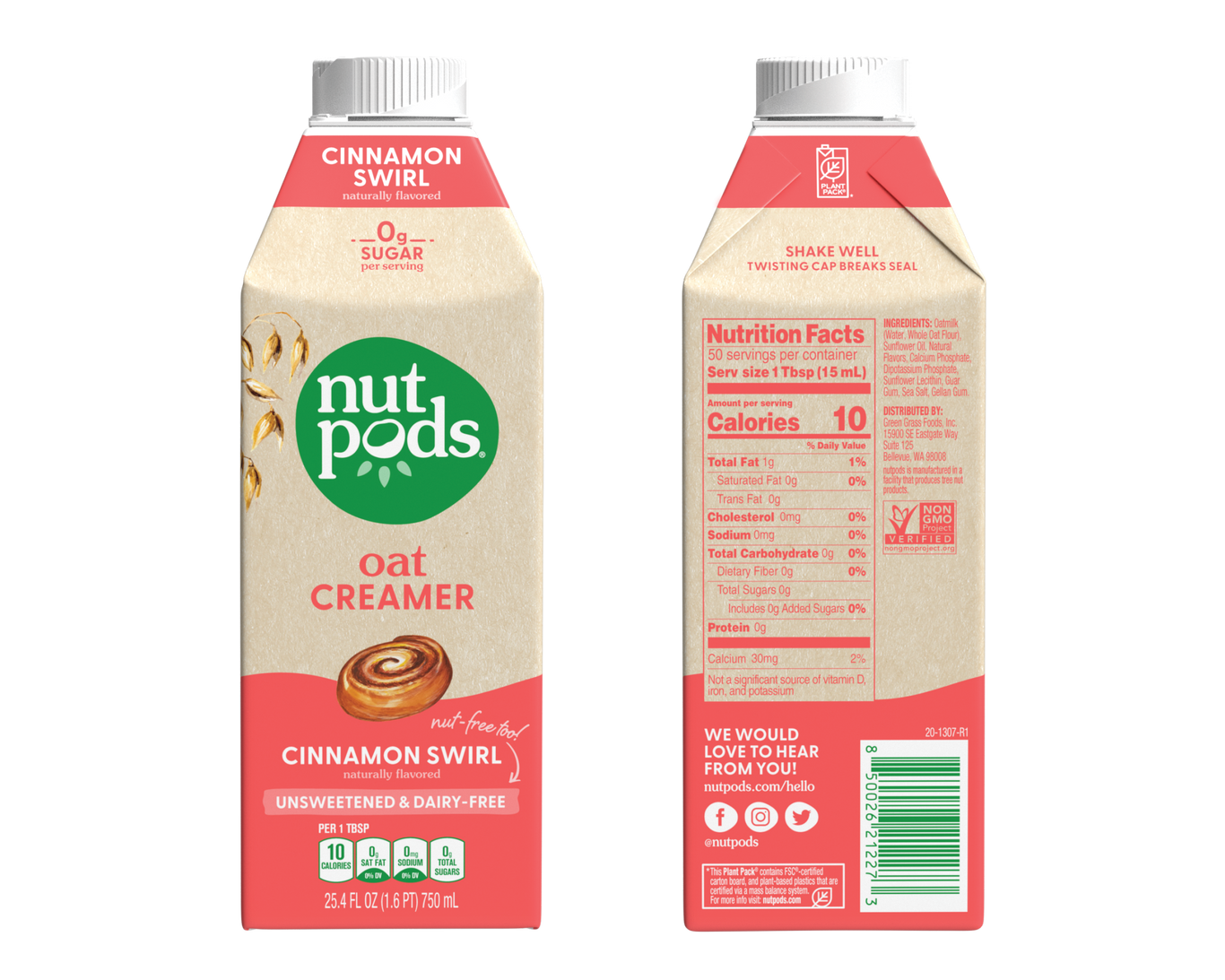nutpods Oat Cinnamon Swirl 25.4oz dairy free coffee creamer Keto, Vegan, Sugar Free nutpods